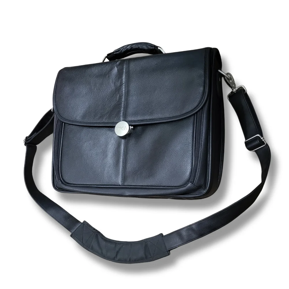 🌿Vintage Dell Stylish Mens Roomy Black Leather Vintage Laptop Briefcase